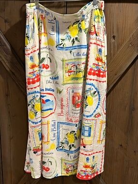 Haver & Blair Maxi Skirt Women L Linen Summer Italian Vacation Print Pockets